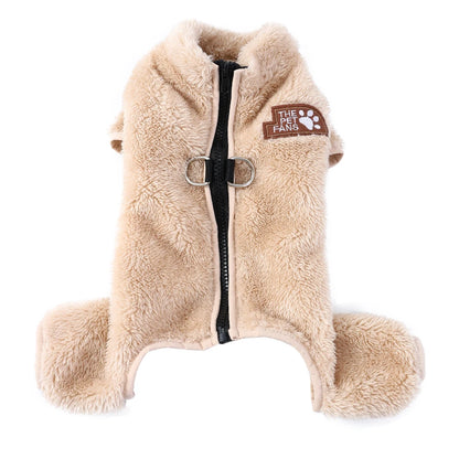 Soft Fleece Winter Dog Jumpsuit with D‑Ring Zipper for Small & Medium Dogs