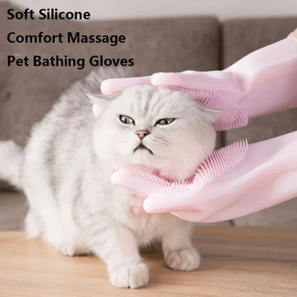 Silicone Pet Grooming & Hair Removal Cleaning Gloves for Dogs & Cats
