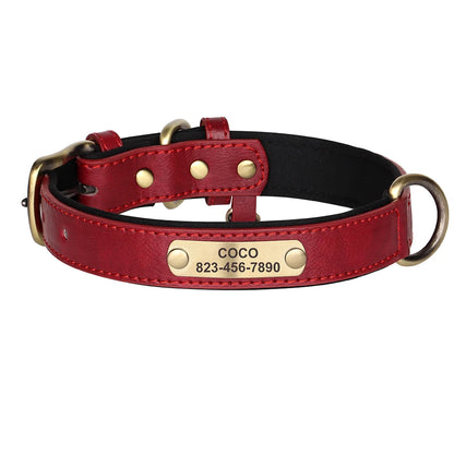 Personalized PU Leather Dog Collar with Engraved ID Nameplate Padded