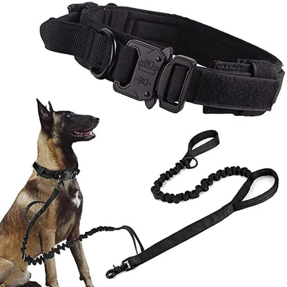 Durable Tactical Dog Collar Leash Set Adjustable Military Pet
