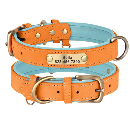 Personalized PU Leather Dog Collar with Engraved ID Nameplate Padded