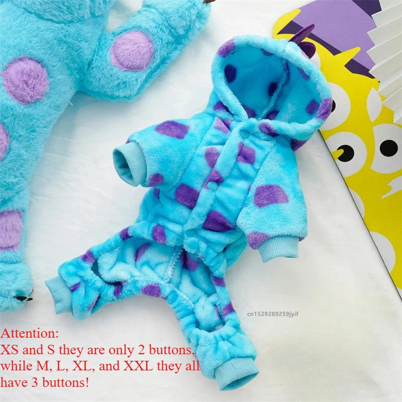 Thick Warm Blue Dinosaur Hooded Pet Coat for Small & Medium Dogs