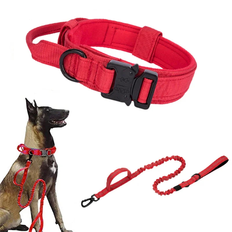 Durable Tactical Dog Collar Leash Set Adjustable Military Pet