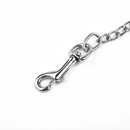 Metal Chain Dog Lead With Leather Style Handle Strong Control