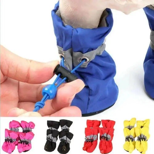 4‑Pack Waterproof Anti‑Slip Dog & Cat Shoes Rain Snow Booties