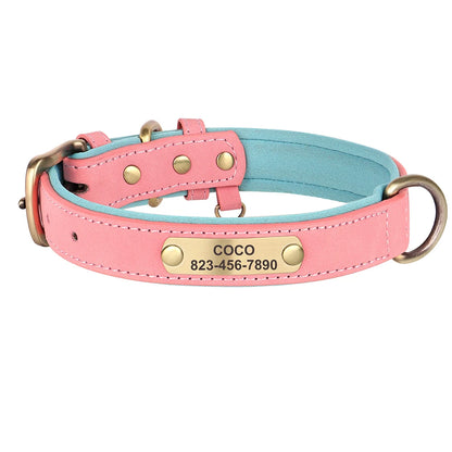 Personalized PU Leather Dog Collar with Engraved ID Nameplate Padded