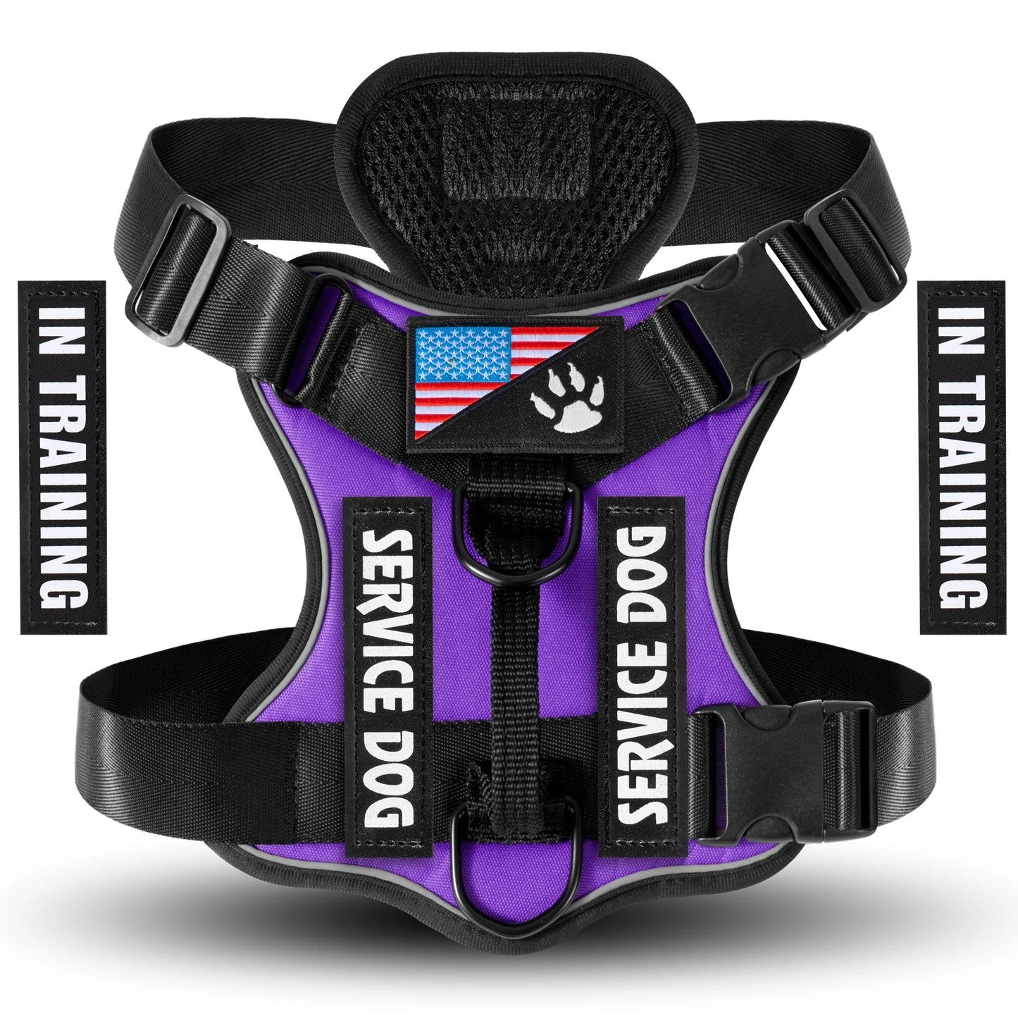 Adjustable Reflective Service Dog Harness Vest with 5 Patches Mesh