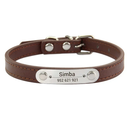 Personalized PU Leather Dog Collar with Carved Name ID for Small to Large Dogs