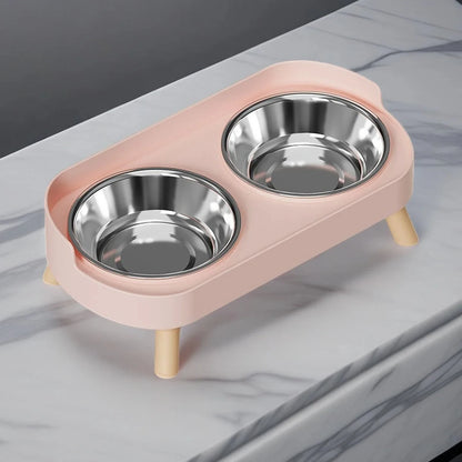 Elevated Pet Feeder with Dual Stainless Steel Bowls and Neck Support