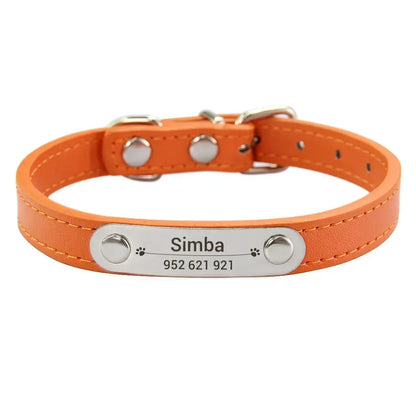 Personalized PU Leather Dog Collar with Carved Name ID for Small to Large Dogs