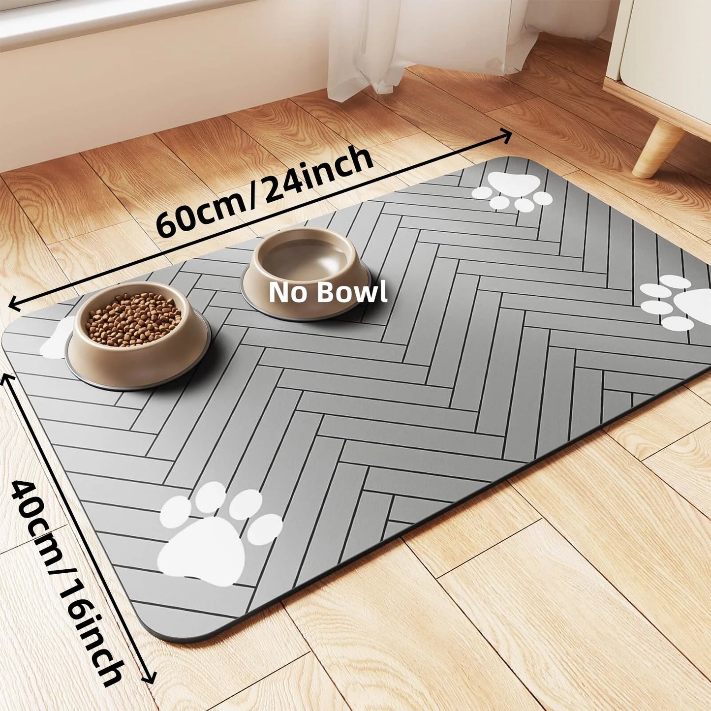 Absorbent Pet Feeding Mat with Waterproof Backing for Dog & Cat Bowls