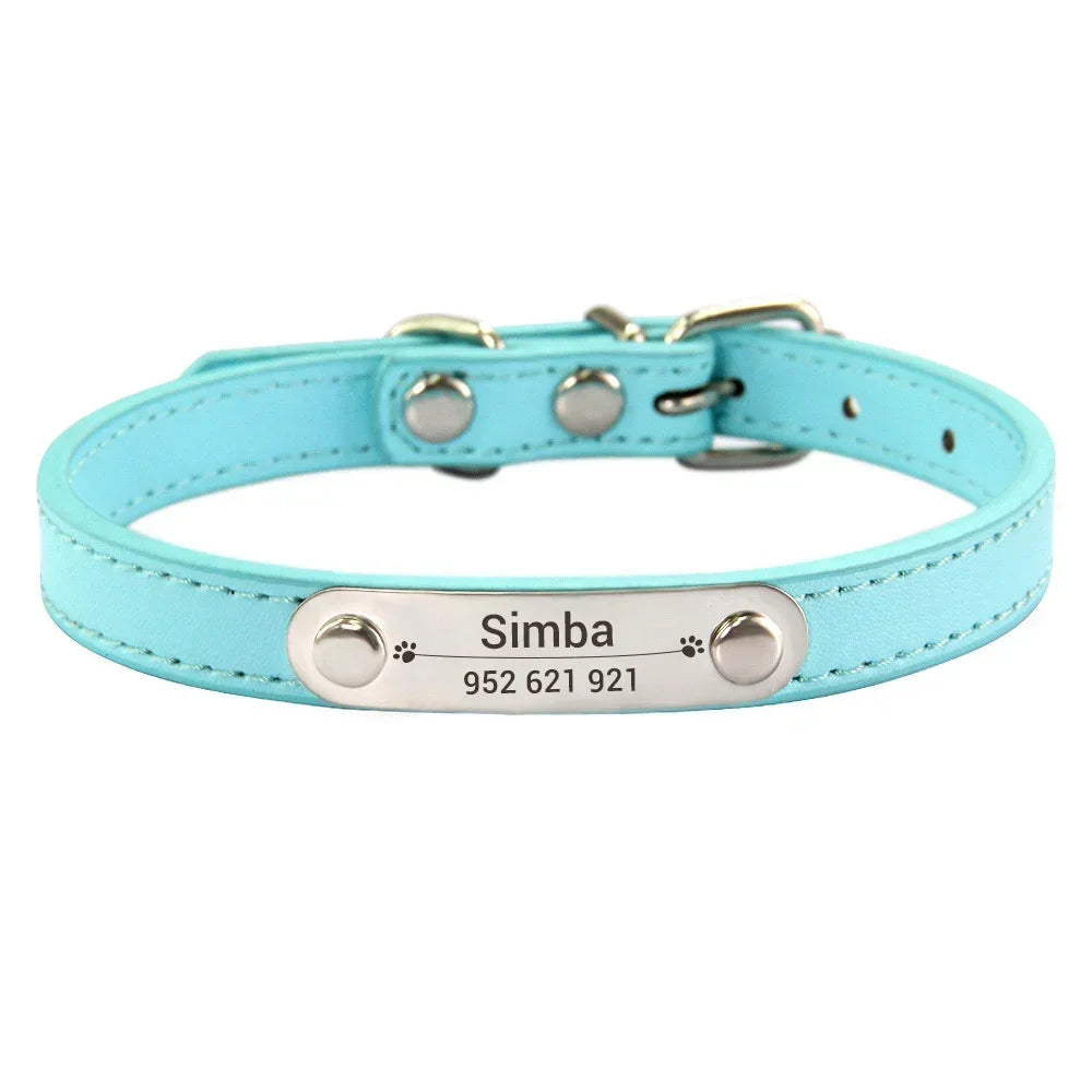 Personalized PU Leather Dog Collar with Carved Name ID for Small to Large Dogs