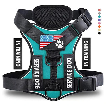 Adjustable Reflective Service Dog Harness Vest with 5 Patches Mesh