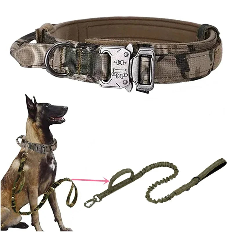 Durable Tactical Dog Collar Leash Set Adjustable Military Pet