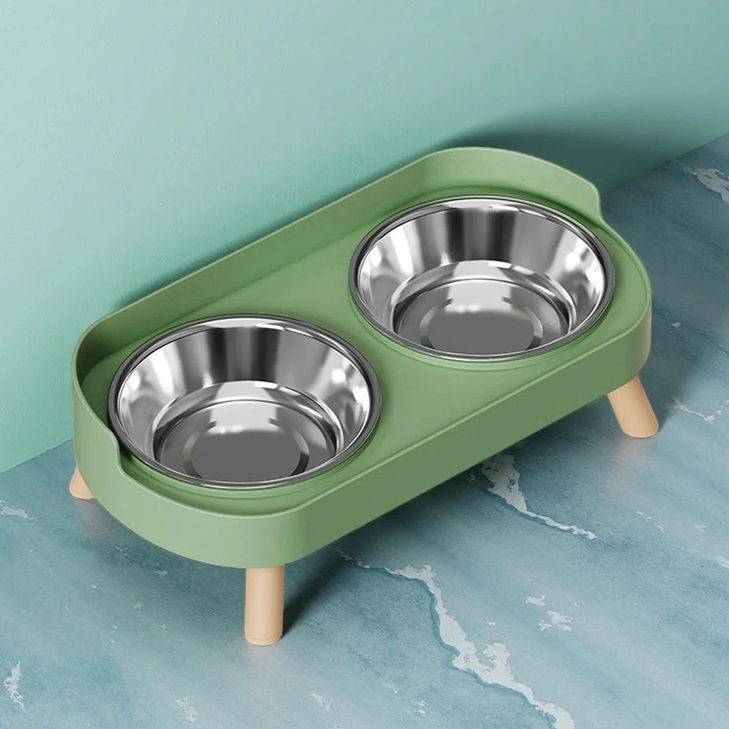 Elevated Pet Feeder with Dual Stainless Steel Bowls and Neck Support