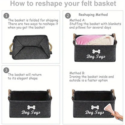 Felt Pet Toy Storage Box Fleece Organizer Basket for Dog Accessories
