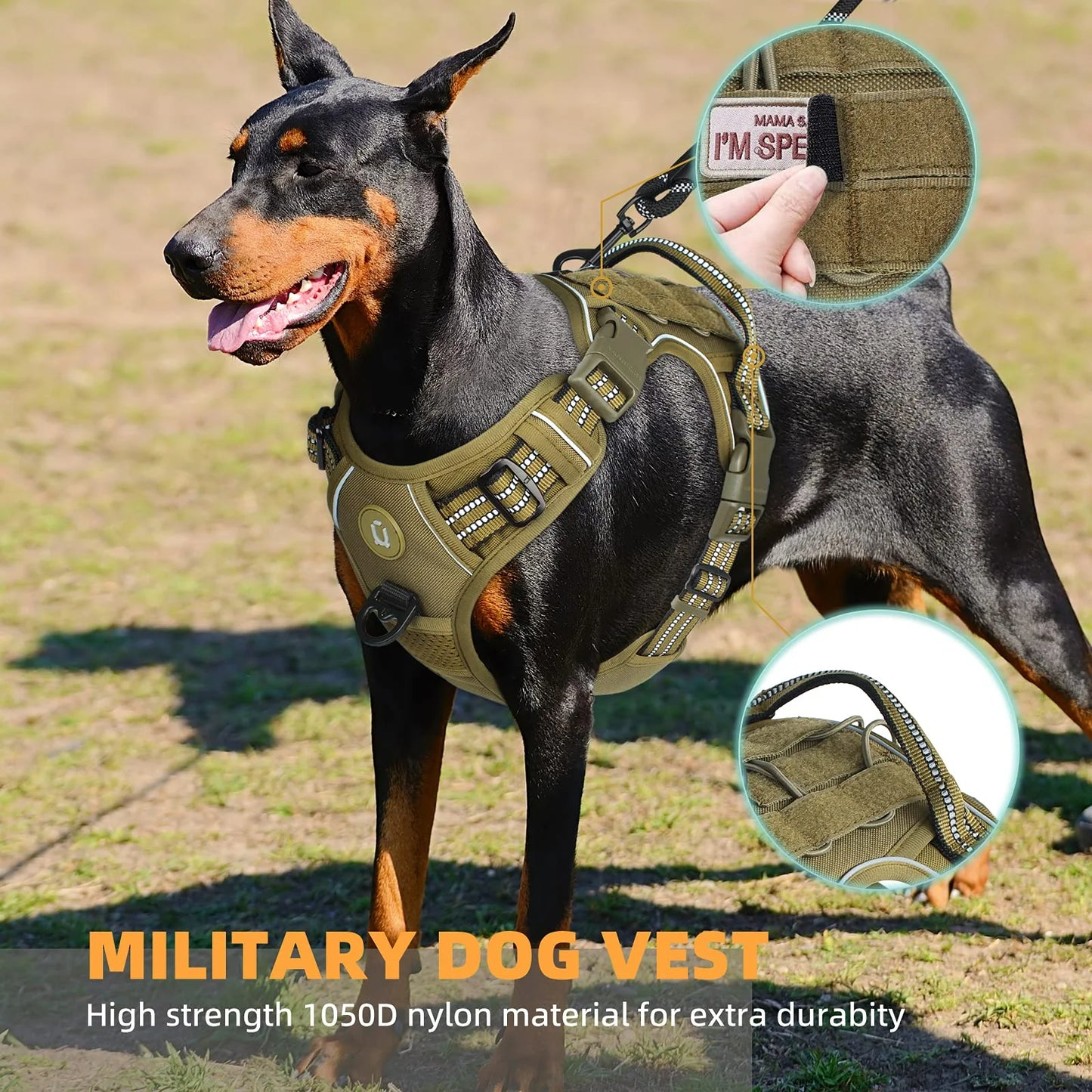 Adjustable Tactical MOLLE Dog Harness No Pull Reflective for Medium & Large Dogs