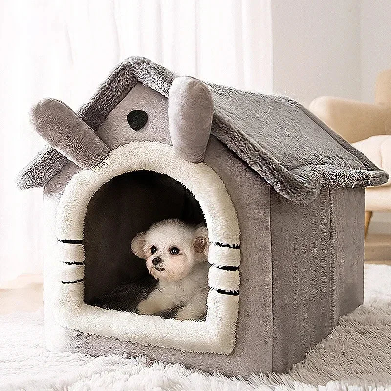 Folding Dog & Cat House with Mattress Winter Kennel for Small/Medium Pets