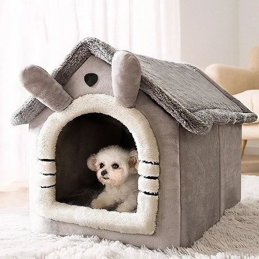 Folding Dog & Cat House with Mattress Winter Kennel for Small/Medium Pets