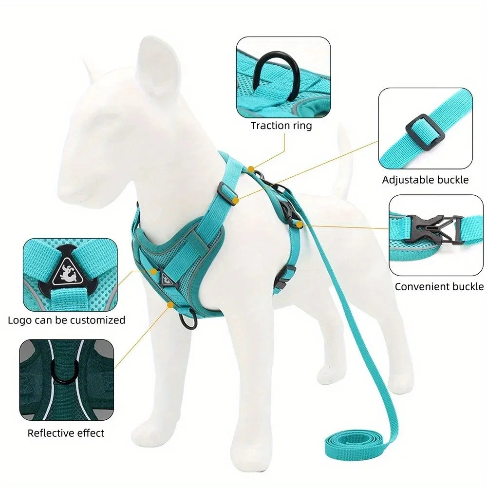 No-Pull Adjustable Dog & Cat Harness with Reflective Leash Set