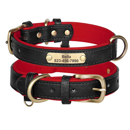 Personalized PU Leather Dog Collar with Engraved ID Nameplate Padded