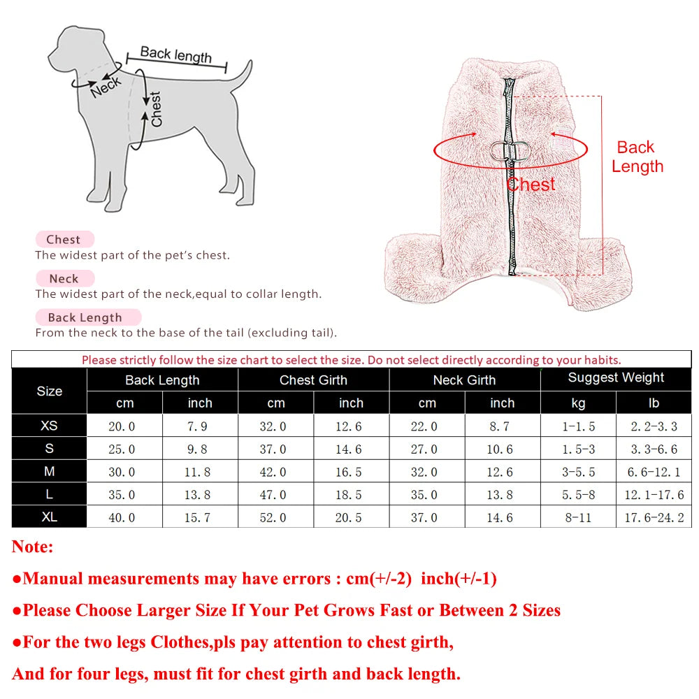 Soft Fleece Winter Dog Jumpsuit with D‑Ring Zipper for Small & Medium Dogs