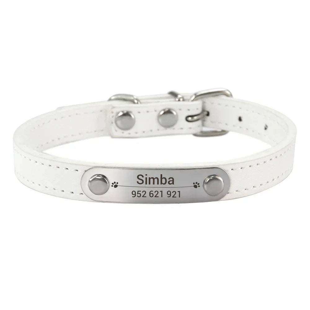 Personalized PU Leather Dog Collar with Carved Name ID for Small to Large Dogs