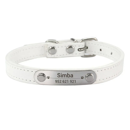 Personalized PU Leather Dog Collar with Carved Name ID for Small to Large Dogs