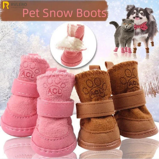4‑Pack Plush Thickened Non‑Slip Pet Snow Boots for Small & Large Dogs