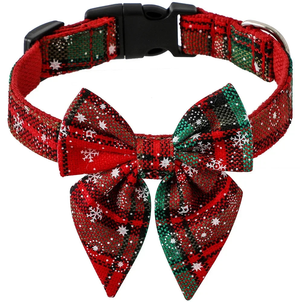 Cotton Christmas Snowflake Dog Collar for Small & Large Pets