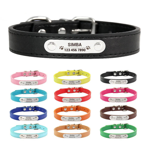 Personalized PU Leather Dog Collar with Carved Name ID for Small to Large Dogs