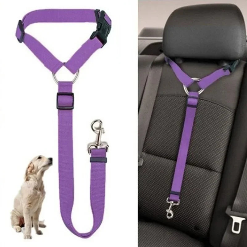 Solid Color Two-in-one Pet Car Seat Belt Nylon Lead Leash Backseat Safety Belt