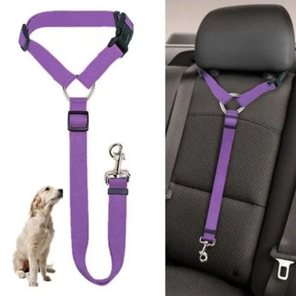 Solid Color Two-in-one Pet Car Seat Belt Nylon Lead Leash Backseat Safety Belt