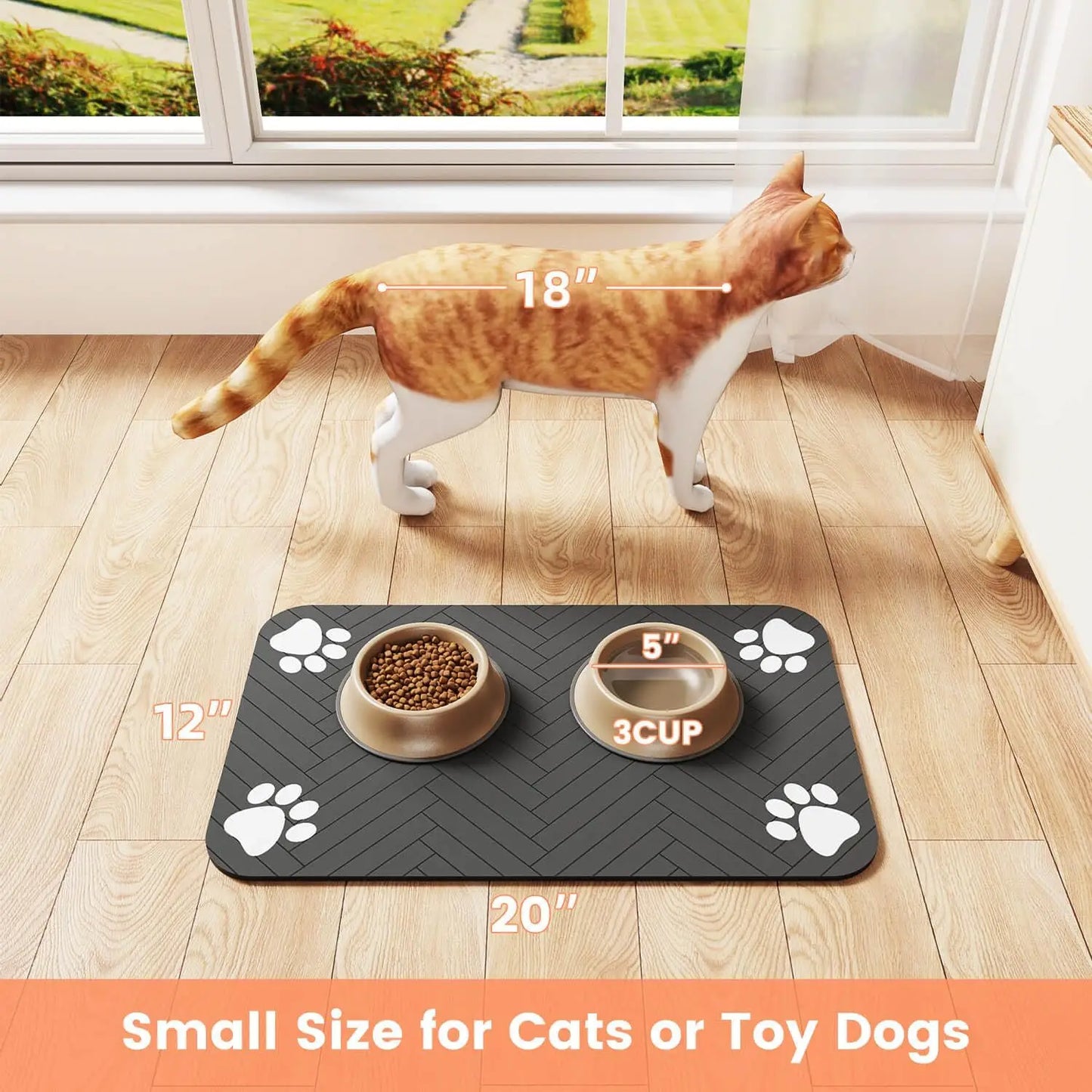 Absorbent Pet Feeding Mat with Waterproof Backing for Dog & Cat Bowls