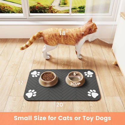 Absorbent Pet Feeding Mat with Waterproof Backing for Dog & Cat Bowls