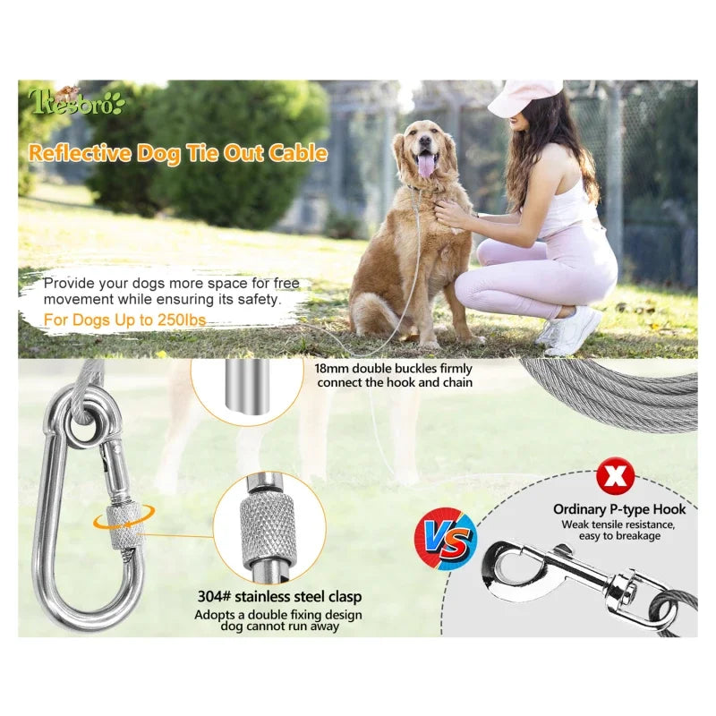 Double‑Headed Dog Tie Out Cable Leash with Anti‑Rust Steel Wire