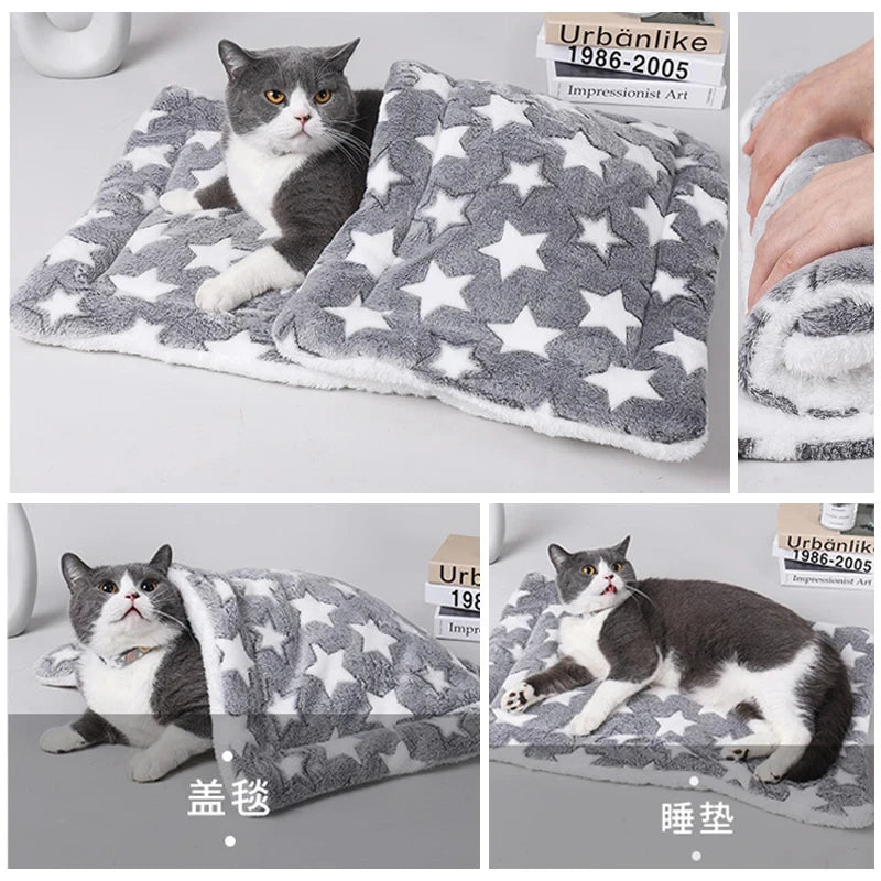 Flannel Pet Sleeping Mat Non-Slip Dog Bed Cat Blanket Winter