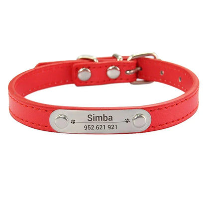 Personalized PU Leather Dog Collar with Carved Name ID for Small to Large Dogs