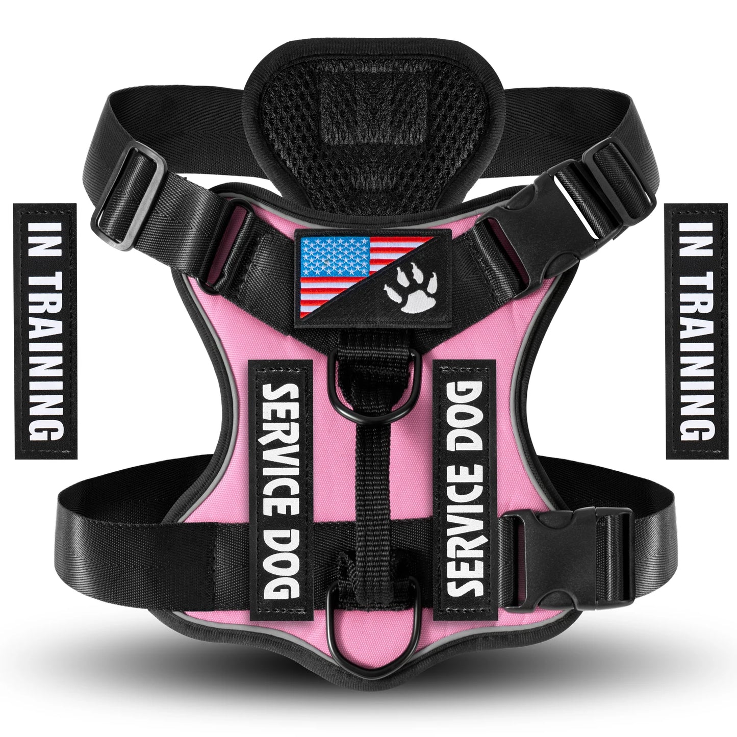 Adjustable Reflective Service Dog Harness Vest with 5 Patches Mesh