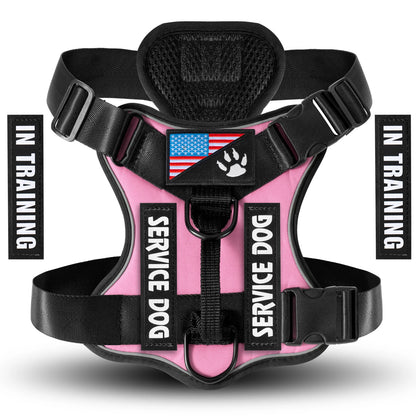 Adjustable Reflective Service Dog Harness Vest with 5 Patches Mesh