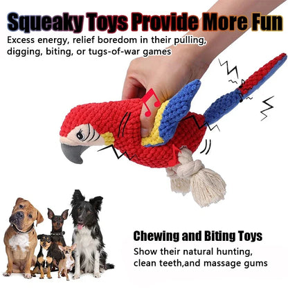 Plush Parrot Dog Chew Toy with Knots for Teeth Grinding