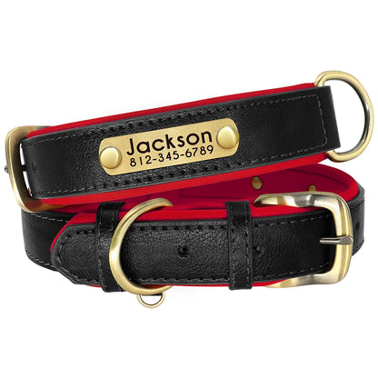 Custom PU Leather Dog Collar with Engraved Nameplate Adjustable Padded
