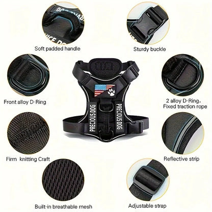 Adjustable Reflective Service Dog Harness Vest with 5 Patches Mesh