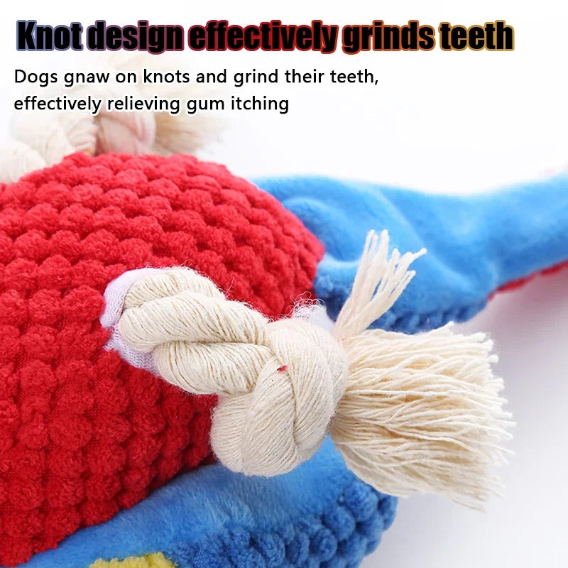 Plush Parrot Dog Chew Toy with Knots for Teeth Grinding