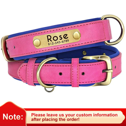 Custom PU Leather Dog Collar with Engraved Nameplate Adjustable Padded
