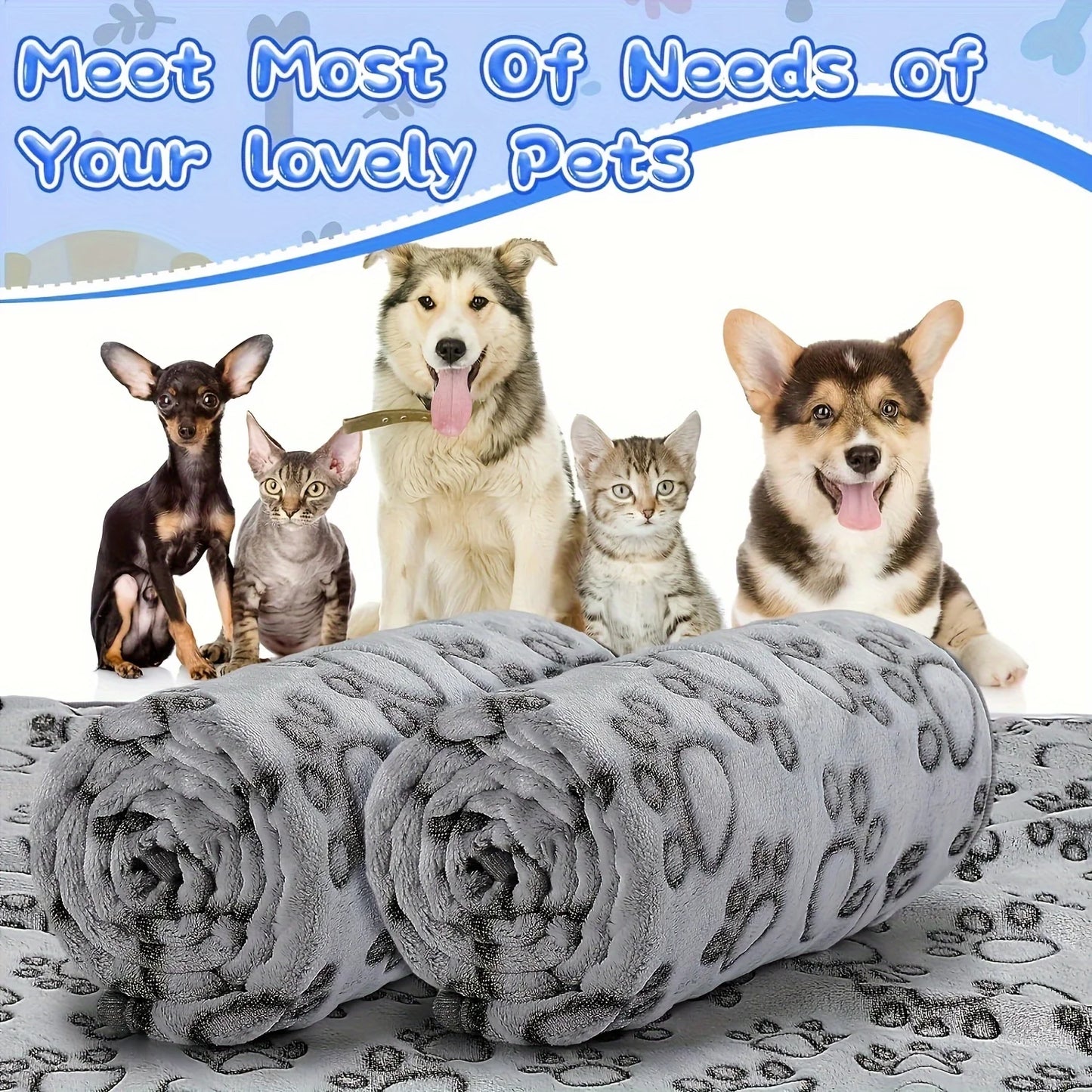 Soft Fluffy Pet Blanket with Cute Cartoon Pattern for Cats & Dogs