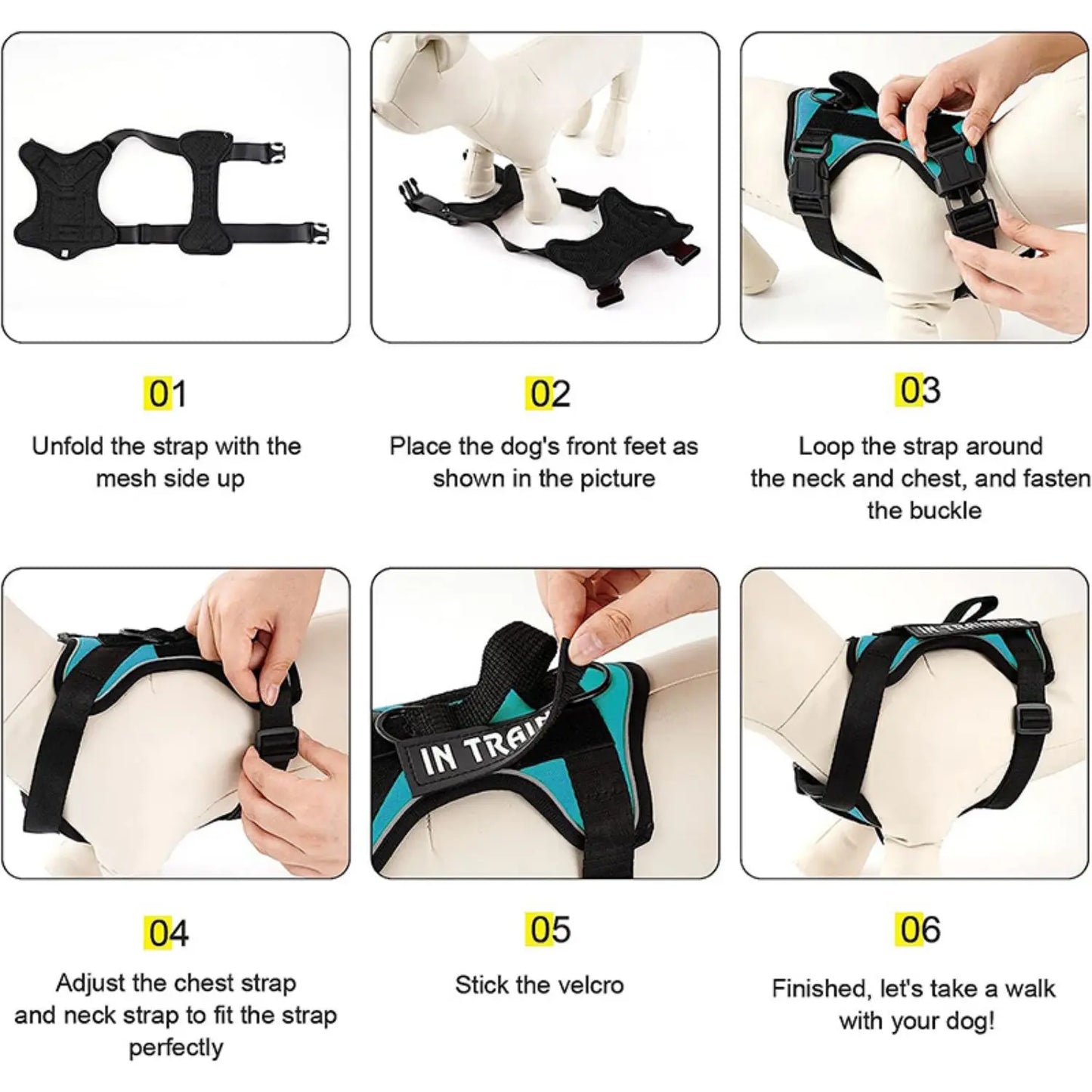 Adjustable Reflective Service Dog Harness Vest with 5 Patches Mesh