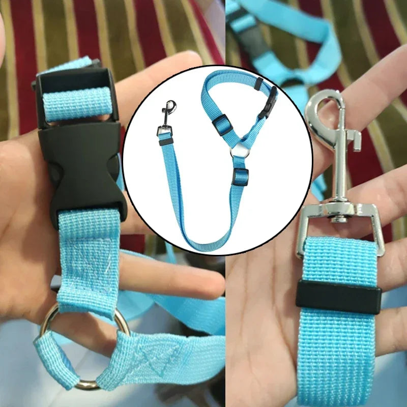 Solid Color Two-in-one Pet Car Seat Belt Nylon Lead Leash Backseat Safety Belt