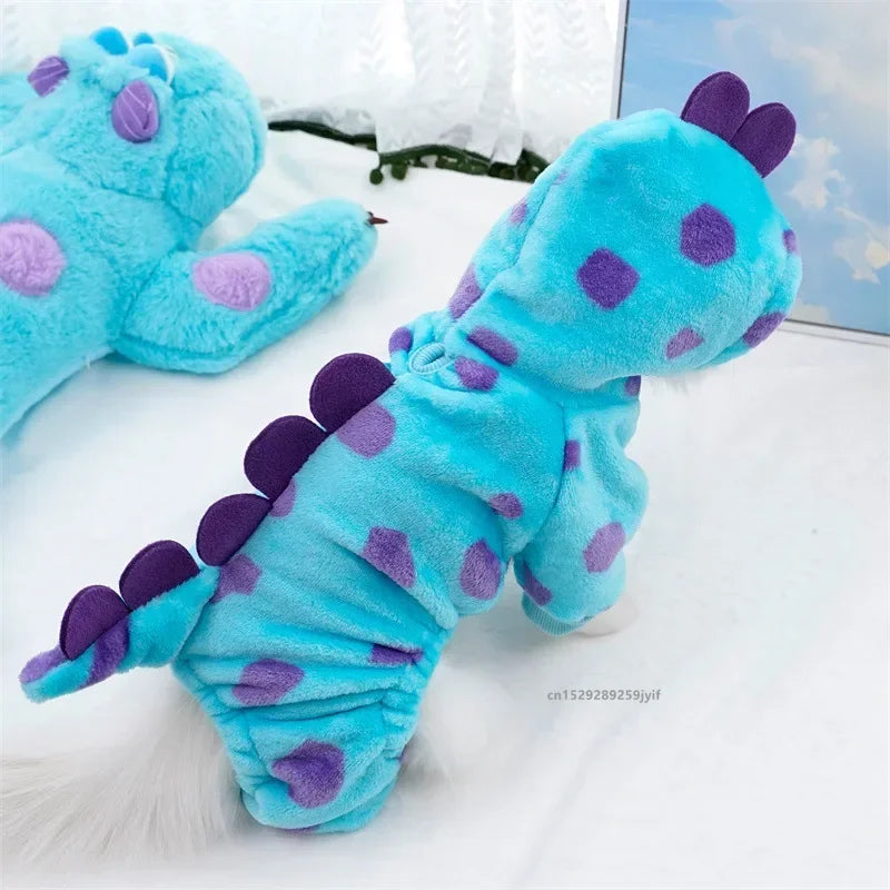 Thick Warm Blue Dinosaur Hooded Pet Coat for Small & Medium Dogs