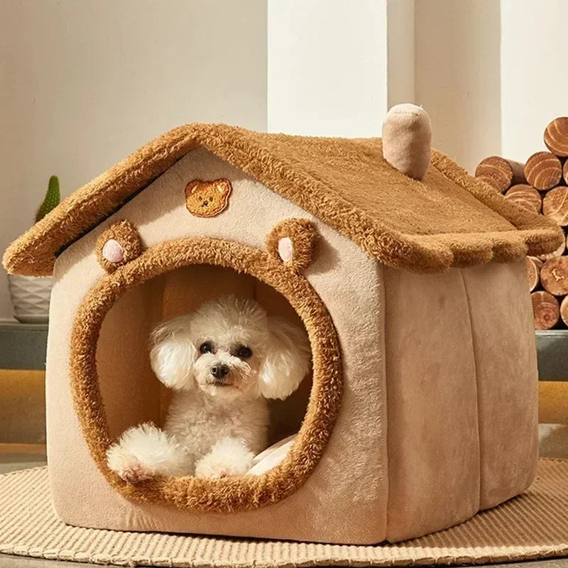 Folding Dog & Cat House with Mattress Winter Kennel for Small/Medium Pets